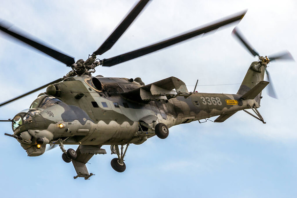 Czech Air Force Mi-35 Hind attack helicopter in flight over Berlin-Schonefeld. Berlin, Germany - June 2, 2016 - Fotografie, Obrázek