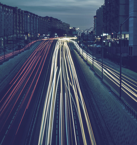 Car traffic light at night city highway. - Fotografie, Obrázek