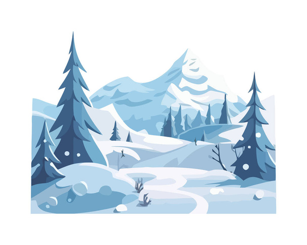 krajobraz śnieżny z sosnami zima scena - Wektor, obraz