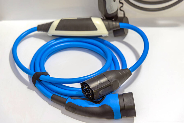 Long EV Power Connection Blue Cable Plug Kit - Fotografie, Obrázek
