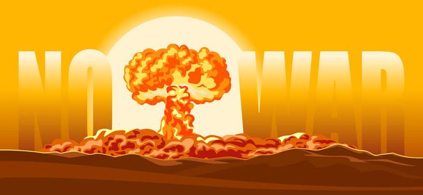 Kein Kriegskonzept. Atombombenexplosion. Vektor-Cartoon-Illustration von Atombombe und Pilzwolken.  - Vektor, Bild