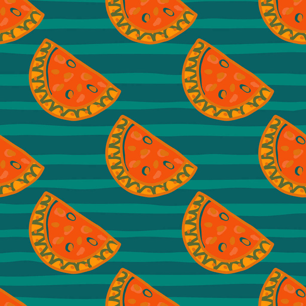 Varrat nélküli minta görögdinnye szeletekkel. Aranyos gyümölcsös háttér. Élelmiszer tervezés szövet, textil nyomat, csomagolás, fedél. Vektorillusztráció - Vektor, kép