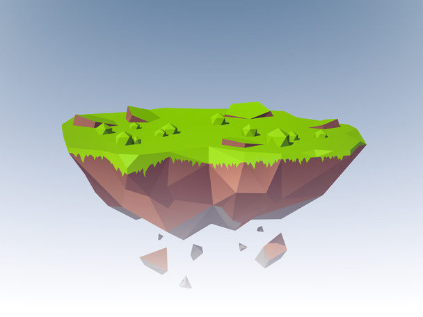 Flying Island Polygonal - Vector, Image