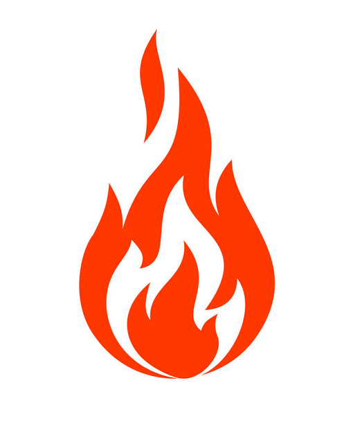 Red fire flame in flat design style. Vector icon on transparent background - Vector, Image