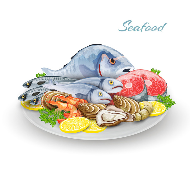 Composizione del piatto dei frutti di mare
 - Vettoriali, immagini