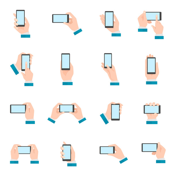 Hand With Phone Icons - Vector, Image