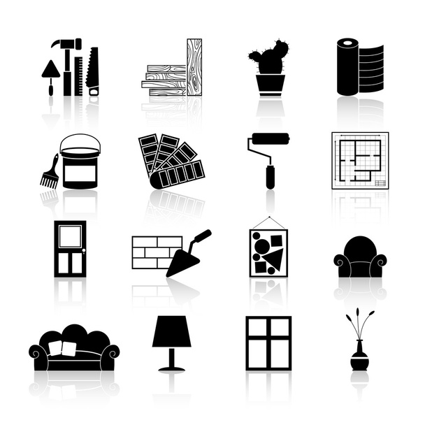 Iconos de diseño de interiores Negro
 - Vector, imagen