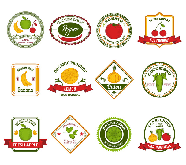 Gyümölcs-zöldség címkék szín beállítása - Vektor, kép