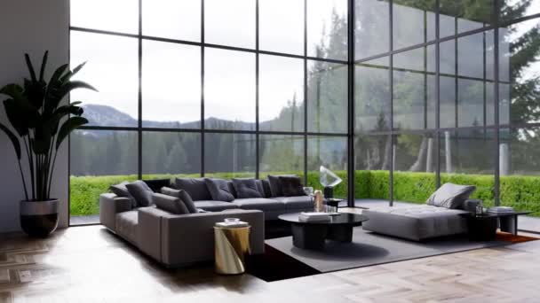 3D video representación de imágenes diseño interior contemporáneo de la sala de estar. Elegante interior del salón - Imágenes, Vídeo