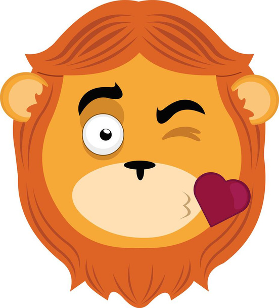 векторная иллюстрация лица льва, дающего поцелуй в форме сердца - Вектор,изображение