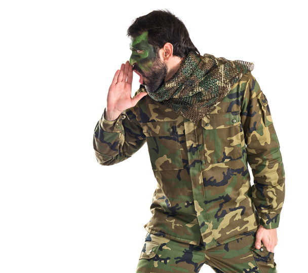 Soldier shouting over white background   - Photo, Image