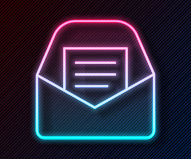 Świecąca neon linia Poczta i e-mail ikona izolowana na czarnym tle. E-mail z symbolem koperty. Znak wiadomości e-mail. Wektor. - Wektor, obraz