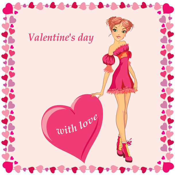 Girl with Valentine heart - Vettoriali, immagini