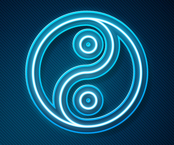 Glowing neon line Yin Yang symbol of harmony and balance icon isolated on blue background.  Vector - Vetor, Imagem