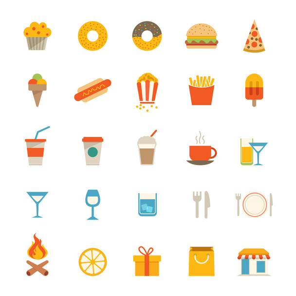 iconos de alimentos y bebidas - Vector, Imagen