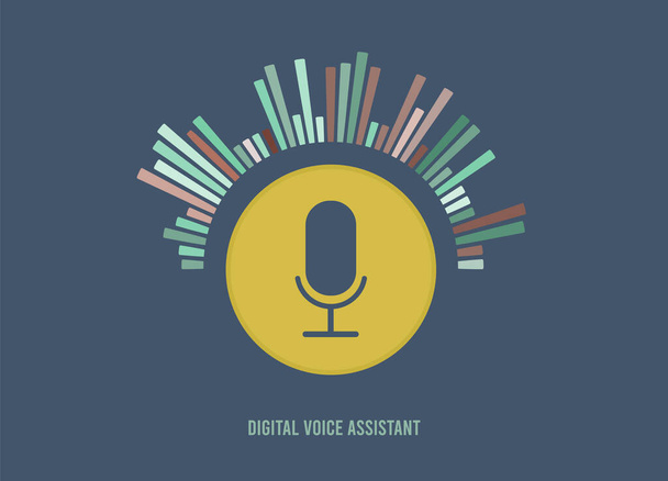 Digital Voice assistant concept met microfoon icoon en geluidsgolf ontwerp. Equalizer wave flow achtergrond vertegenwoordigt stem en geluid herkenning. Persoonlijke assistent, spraakherkenning vector concept - Vector, afbeelding