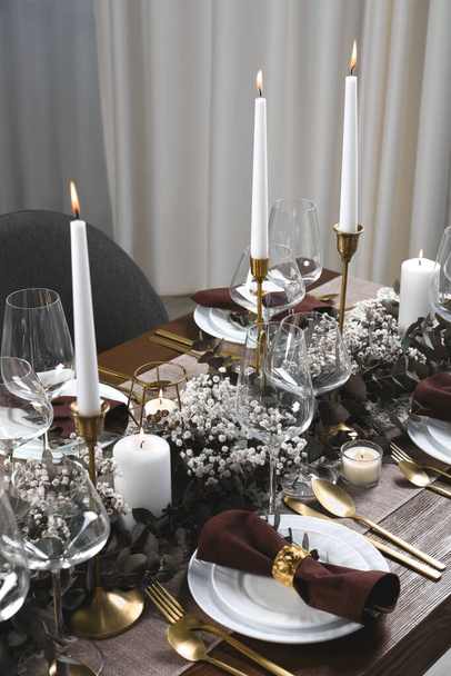Stylish elegant table setting for festive dinner indoors - Фото, изображение
