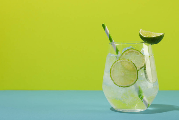 Glass of mojito, delicious fresh summer cocktail, space for text - 写真・画像