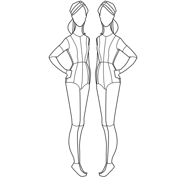TEEN GIRLS FRONT BACK AND SIDE POSE MANNEQUIN AND CROQUIS VECTOR SKETCH    - Vector, Image