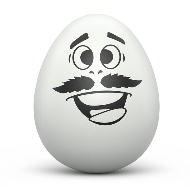 Ферма біле пофарбоване яйце з виразами та смішним обличчям ізольовано на білому тлі. 3D візуалізація дизайну шаблонів великодніх яєць для привітання та запрошень з емоціями
 - Фото, зображення
