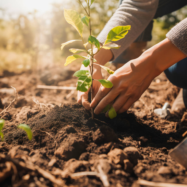 Plantando Árvores para um Futuro Sustentável: Jardim Comunitário e Conservação Ambiental - Promovendo a Restauração do Habitat e o Engajamento Comunitário no Dia da Terra - Foto, Imagem