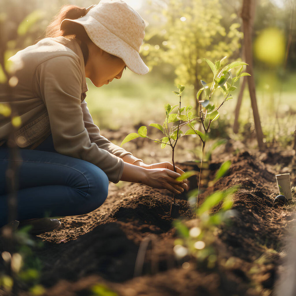 Planting Trees for a Sustainable Future: Community Garden and Environmental Conservation - Promoting Habitat Restoration and Community Engagement on Earth Day - Photo, Image