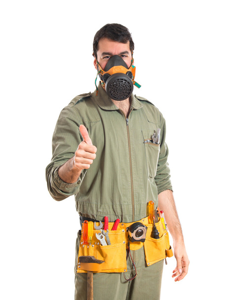 mechanic in gas mask  - Foto, Imagen