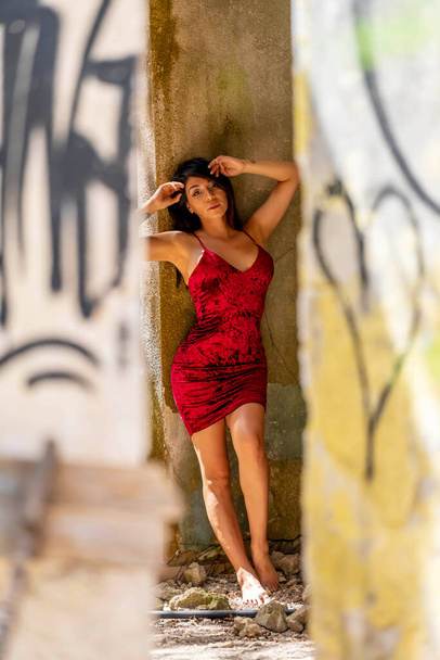 A gorgeous latin model poses in a abandoned pueblo in the Mexican province of Yucatan - Fotoğraf, Görsel
