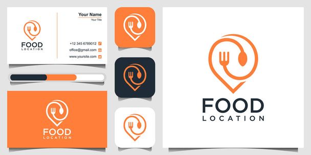 diseño del logotipo de la ubicación de los alimentos, con el concepto de un icono de pin combinado con un tenedor y una cuchara. - Vector, imagen