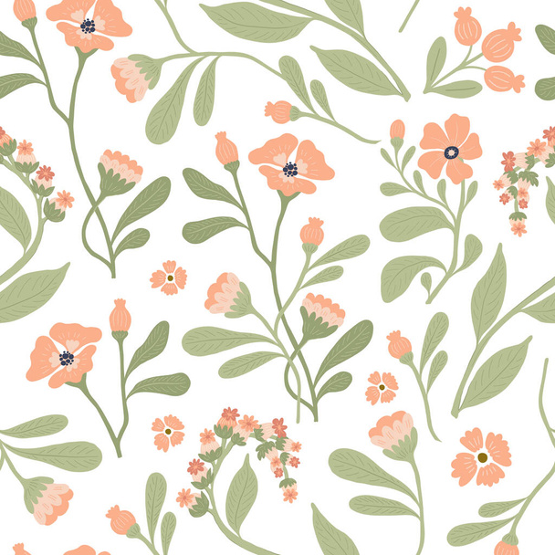 Flowers seamless pattern. Groovy botanica. Modern trendy Matisse minimal style.  - Vector, Image