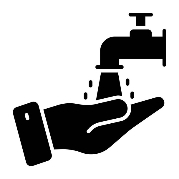 Main avec robinet d'eau montrant le concept de vecteur wudhu, icône facile à utiliser - Vecteur, image
