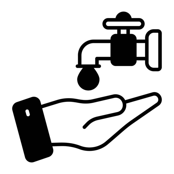 Hand with water tap showing concept of ablution vector, easy to use icon - Vector, Image