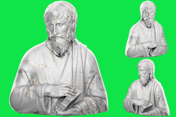 3D визуализация святой статуи с каменной текстурой и золотыми акцентами. Отлично подходит для религиозных дизайнерских проектов - Фото, изображение