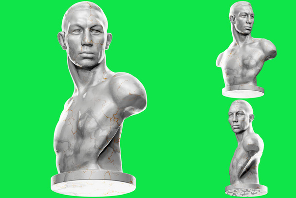 3D визуализация статуи боксера с каменной текстурой и золотыми акцентами. Идеально подходит для спортивных и фитнес-проектов - Фото, изображение