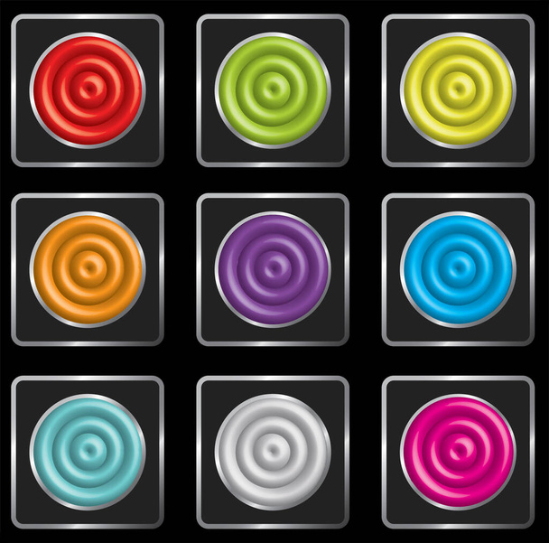 Set of signal shaped round buttons. Round plastic buttons in a square frame with a border. Buttons for web. Vector. - Vector, Image