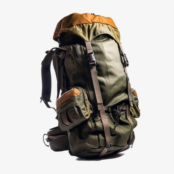 3D illustration of a medium size hiking bag isolated on a white background. This type of bag is usually used by hikers and mountain climbers. Using materials that are durable and some are waterproof. - Photo, Image
