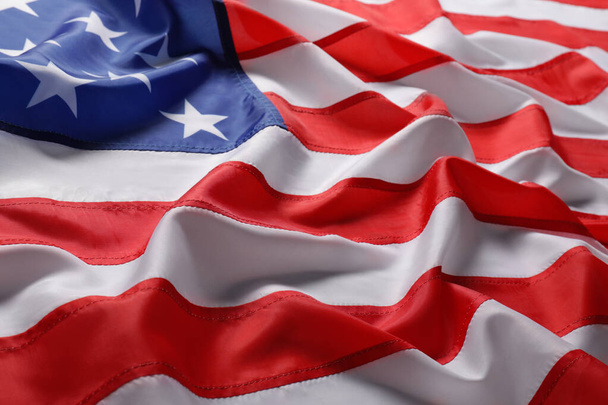 Beautiful national flag of USA as background, closeup - Foto, afbeelding