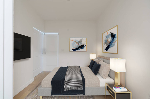 interior of modern apartment with comfortable bed - Valokuva, kuva