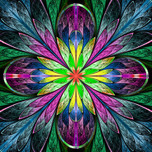 Kwiat wielobarwnych fraktali symetryczne w witraże  - Zdjęcie, obraz