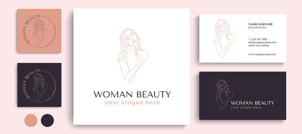 Woman vector lineart illustration. Elegant Feminine Beauty Logo. Woman Line Art Minimalist Logo. One Line style drawing. Nature symbol of cosmetics. - Vettoriali, immagini