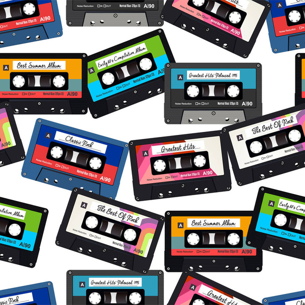 Old colorful  audio cassettes seamless background - ベクター画像