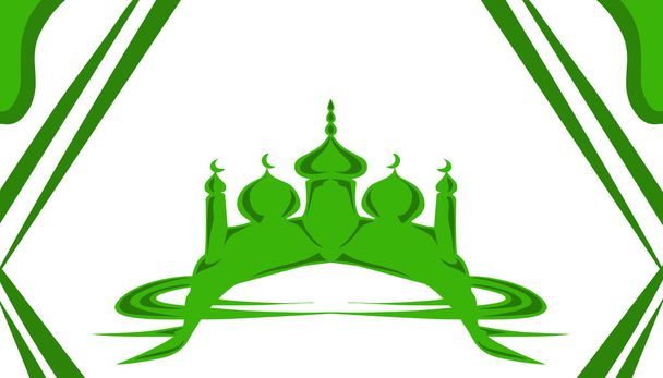 背景ラマダーンとイード・アル=フィトルとイード・アル=アダをテーマに、緑のモスクをイメージしたイラスト。このデザインは、ウェブサイトの壁紙、ポスター、バナー、グリーティングカード、招待状などのイスラムをテーマにしたものに最適です。 - 写真・画像