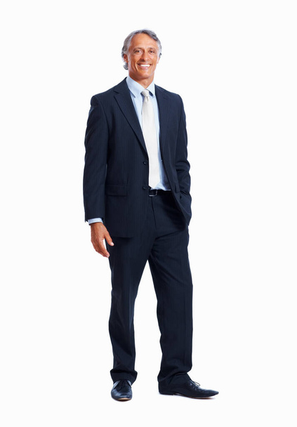 Mature business man smiling. Full length of confident mature business man smiling over white background - Foto, Imagem