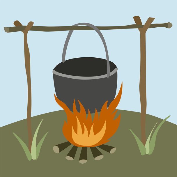 Vector illustration of fire with pot - Vektör, Görsel