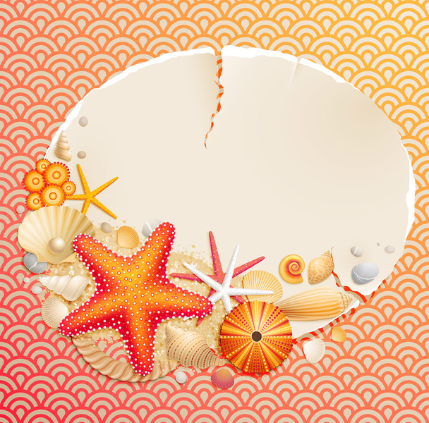 Vintage greeting card with shells - Vector, imagen