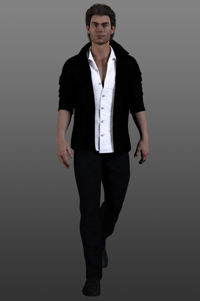 pohledný mladý muž model v černém obleku a bílé košili - Fotografie, Obrázek