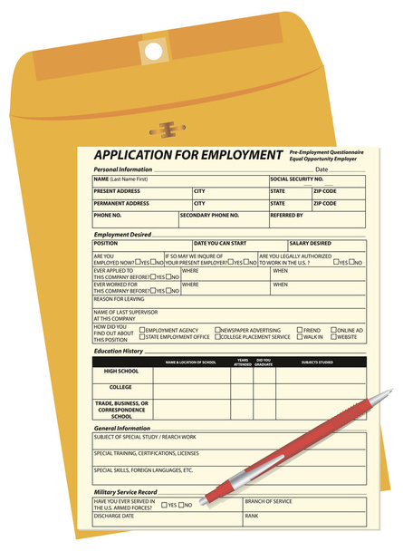 Application form and mail envelope - Вектор, зображення