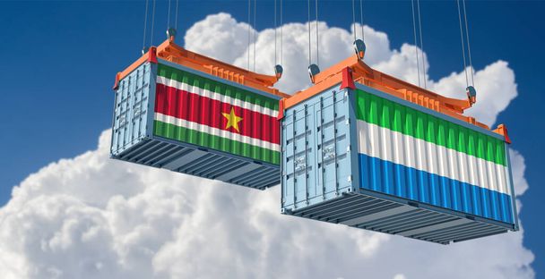Cargo containers with Suriname and Sierra Leone national flags. 3D Rendering  - Foto, immagini