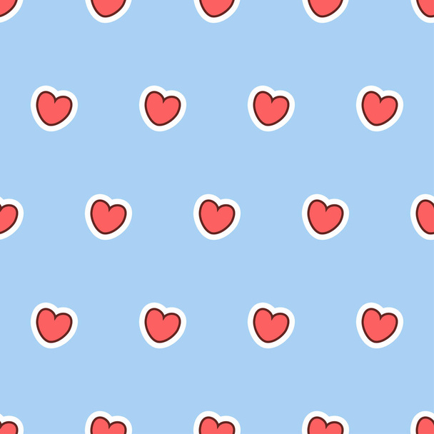 Płynny wzór czerwonych serc na niebieskim tle - Wektor, obraz