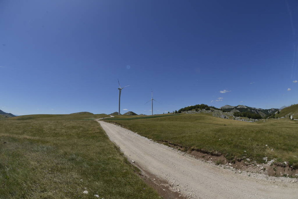 Krnovo Wind Farm, near Durmitor National Park (Montenegro), photographed with fisheye lenses - Zdjęcie, obraz